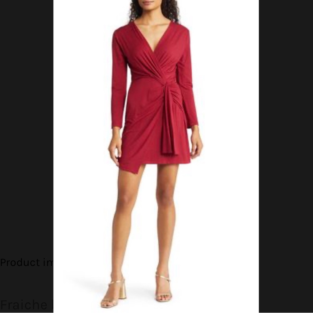 Red Long-Sleeve Wrap Dress with Side Knot